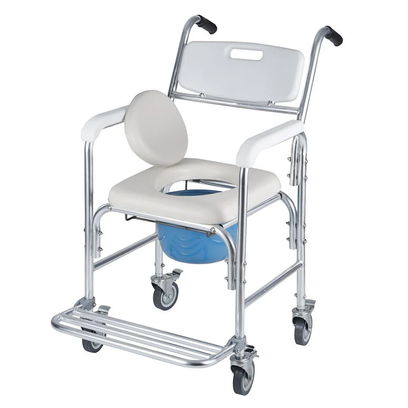 Chinese Manufacturer Aluminum Folding Commode Toilet Chair For Elderly With wheels and footstep