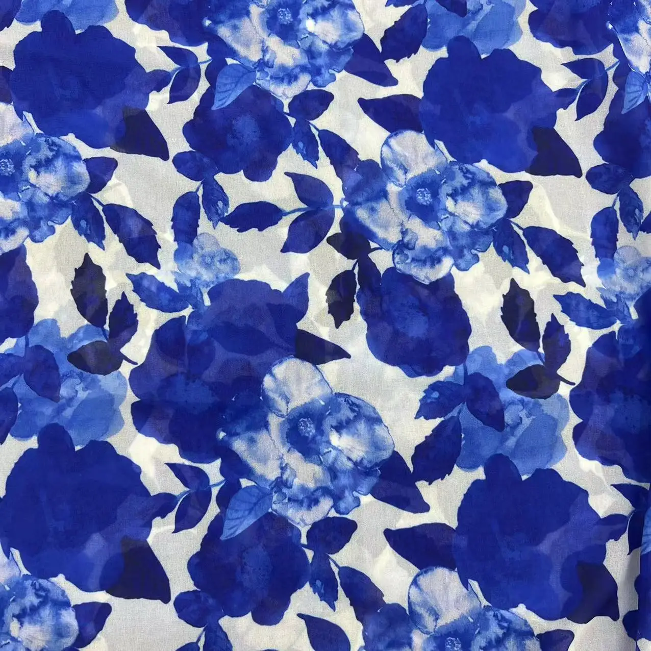 later fashion royalblue big floral digital print fabric 70gsm 100%polyester composite silk chiffon