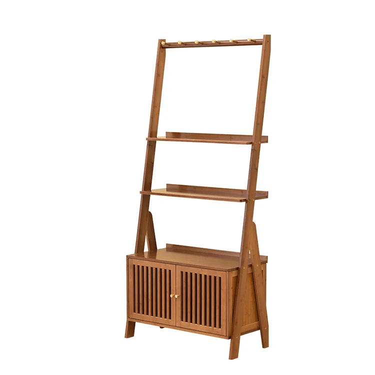 Custom bamboo clear texture brown multi-function storage racks shelving units fine workmanship against the wall book shelf