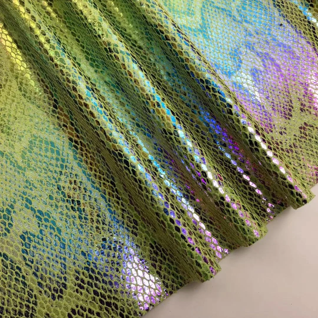FA-611-Holographic Transfer foil rainbow twinkle polyester snake scales glitter fabric for shoes bag crafting belt DIY