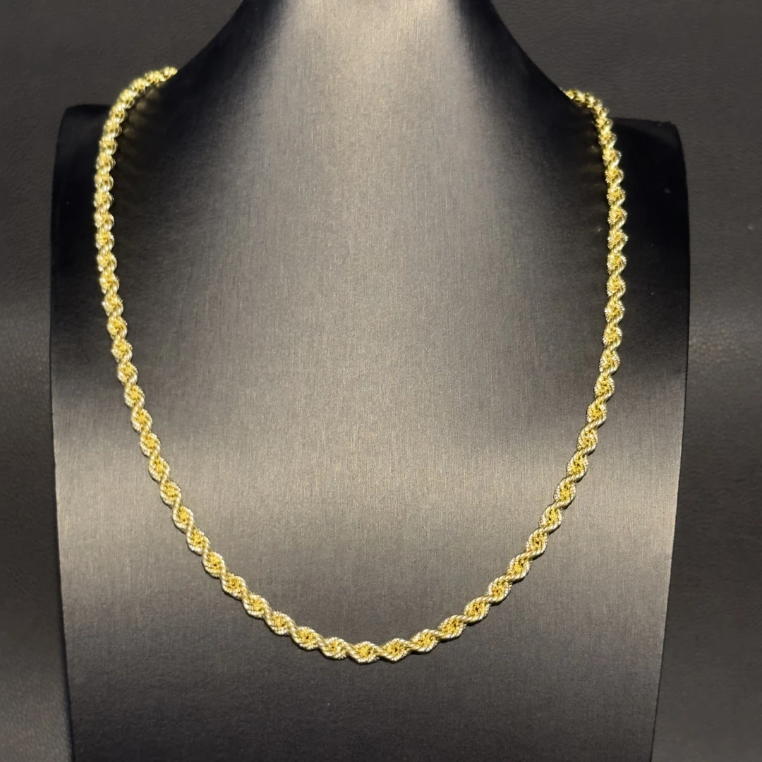 3mm-6mm Solid Rope Chain Hip Hop Style With Custom Size Necklace 10k 14k 18k Real Gold Chain