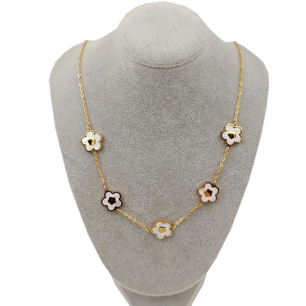Custom Fashion Jewelry 18K Gold Stainless Steel High Quality Necklace Two Sides Shell Clover Flower Pendant Necklace For Women