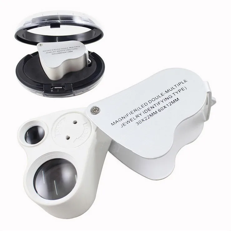 30x 60x plastic 2LED Magnifier Jewelry foldable identifying Magnifying 9889