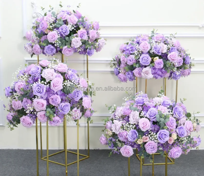 Artificial Flowers 70cm Purple Wedding Centerpieces Road Lead Flower Ball Centerpiece For Wedding Birthday Party Decor