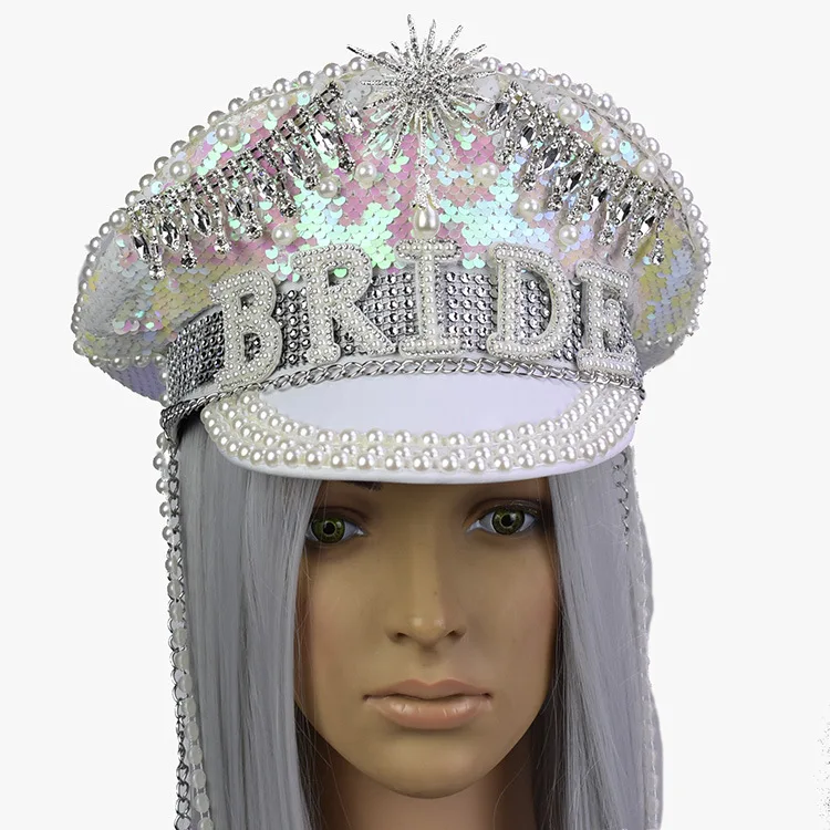 Wholesale Sequins Bride Captain Hat Bridal