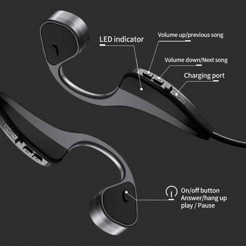 New Ture Bone Conduction Headphones Wireless Earphone IP67 Waterproof Outdoor Sports Headset K8 Not In-Ear HD With Mic