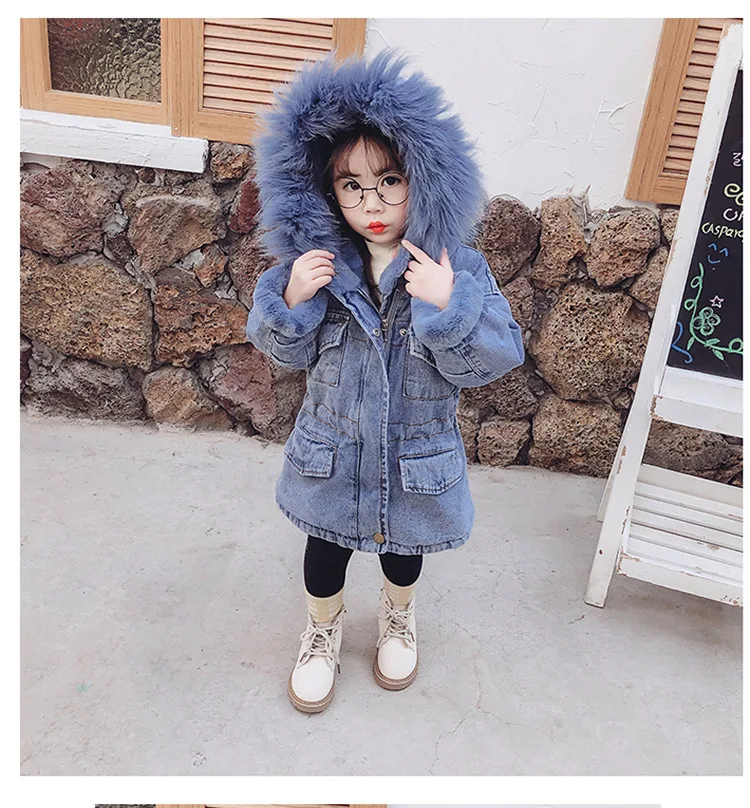 Girls Clothing Baby Coats for Girls Fur Collar Jackets For Winter Autumn Kids Clothes Plus Velvet Thick Denim Children Outerwear
