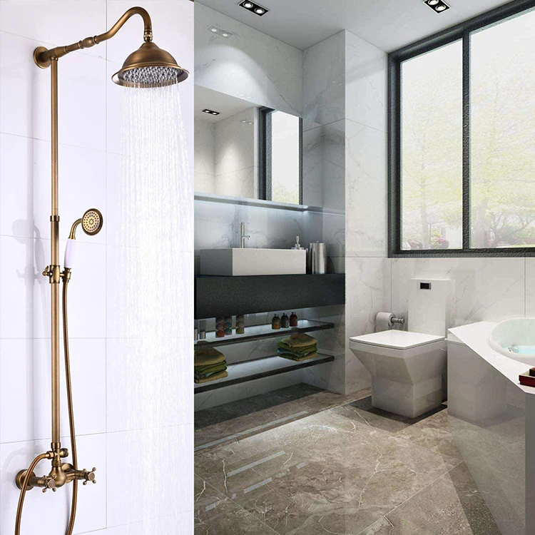 Rose Gold Finish Antique Style Brass Shower Set