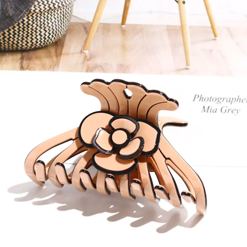 XinMei french elegant rose flower shark claw clip 2023 new arrival cellulose acetate large octopus claw clips women hair xl