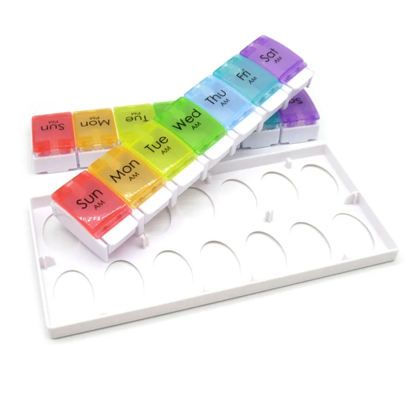 Made in China 14-compartment Portable Pill Box Square Color Travel 14 Grid Pill Box Accept Customized Logo 22.7x11.7x2.8 Yosiqin