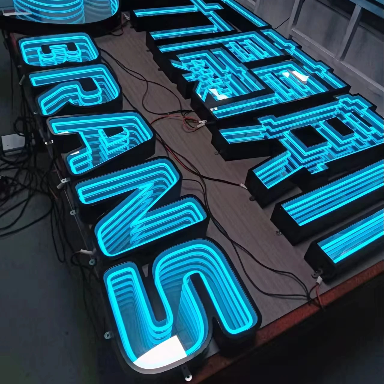 Abyss lamp thousand-layer mirror neon light luminous characters bar background wall brick floor tile mirror customization