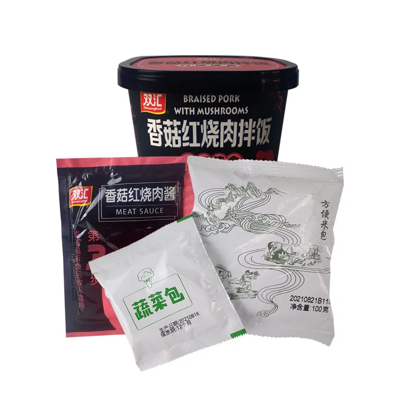 Оптовая продажа китайская супербрашеная свинина Shuanghui с грибами блюда Bibimbap рисовая еда самонагревающийся мгновенный