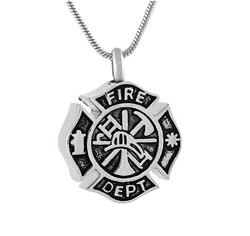 wholesale Badges Firefighter Keepsake Pendant MEN Necklace Cremation Funeral Stainless Steel Urn Jewelry to hold loved one ashes