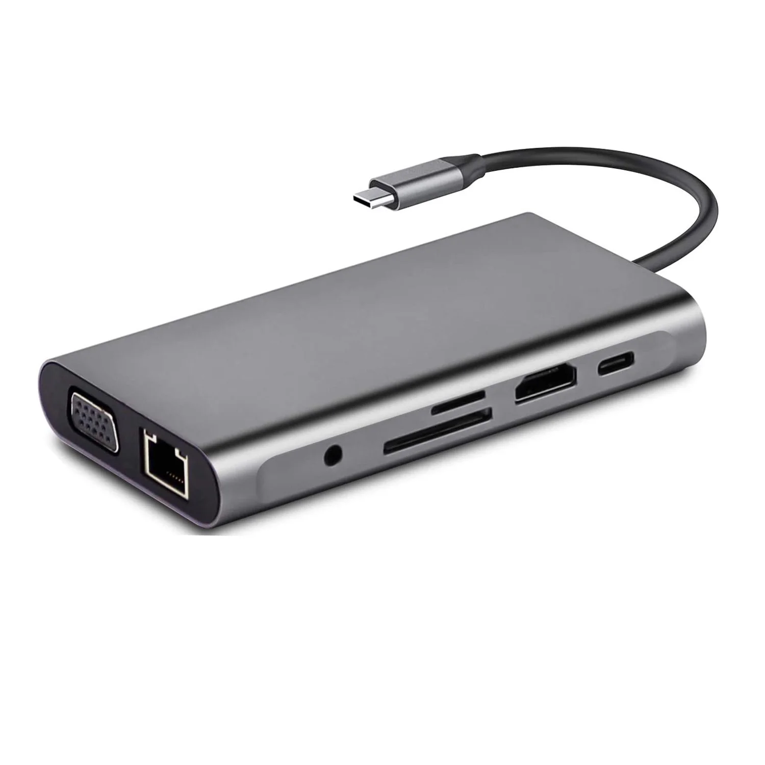 
New Type-C 10-in-1 Hub Laptop Multifunction Docking Station Aluminum Alloy USB 3.0 Hub Adapter 