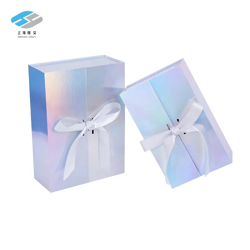 Popular Holographic Wholesale Price Foldable Magnetic Gift Boxes with Window Cardboard Perfume Bottle Packaging Gift Box