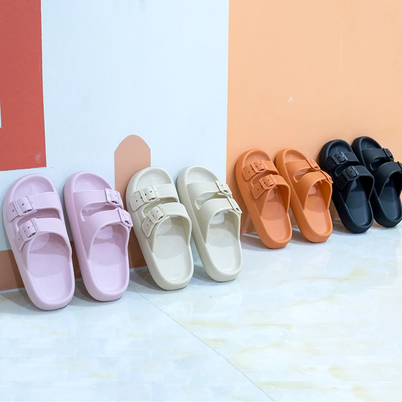 Pillow Slides Fashion Casual Double-Buckle Slippers Thick Bottom Step On Shit Feeling Eva Sandals Slippers for Women