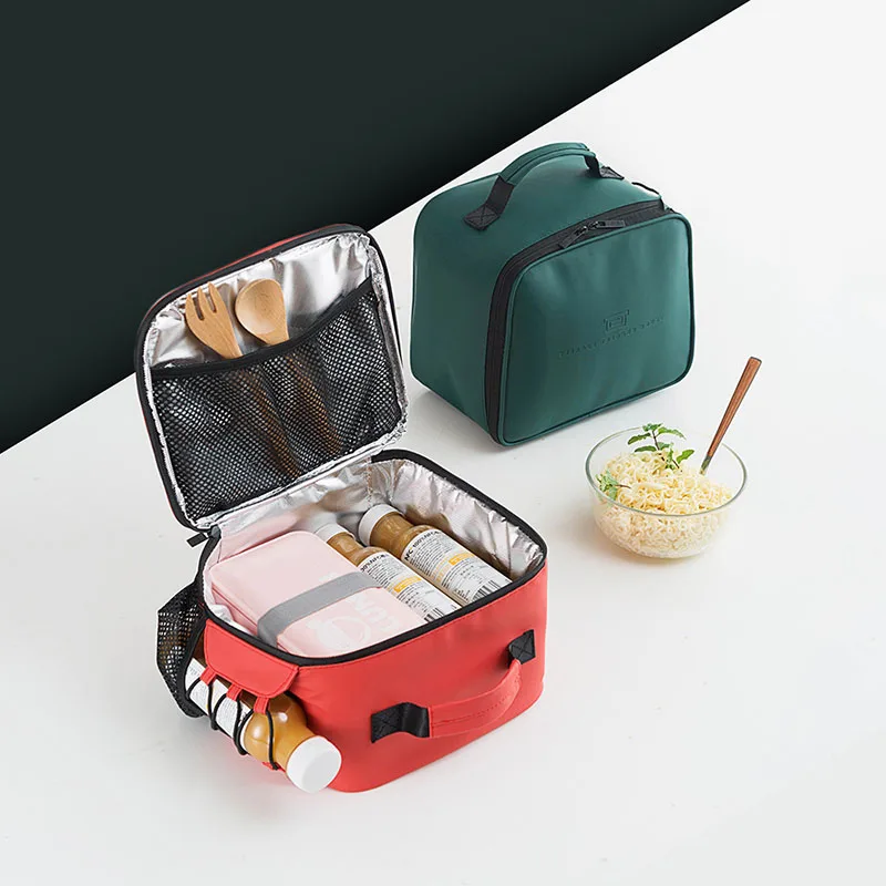 
OEM Waterproof Leather Insulated Lunch Bags Kids Portable Handbag Women Tote Thermal Cooler Box Food Fresh Picnic Bag 