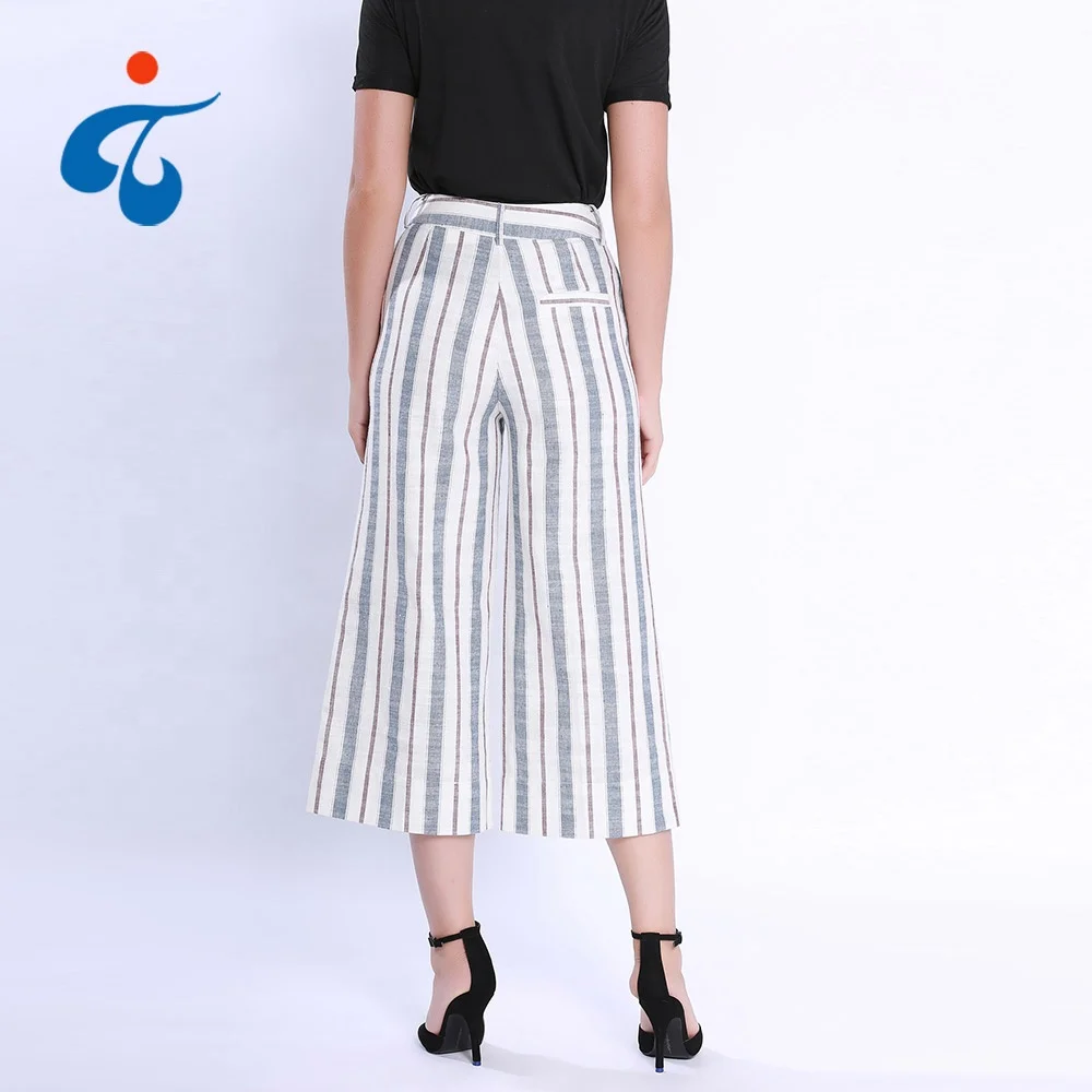 Wholesale oem striped casual cotton latest fashion wide leg trousers pants designs for women