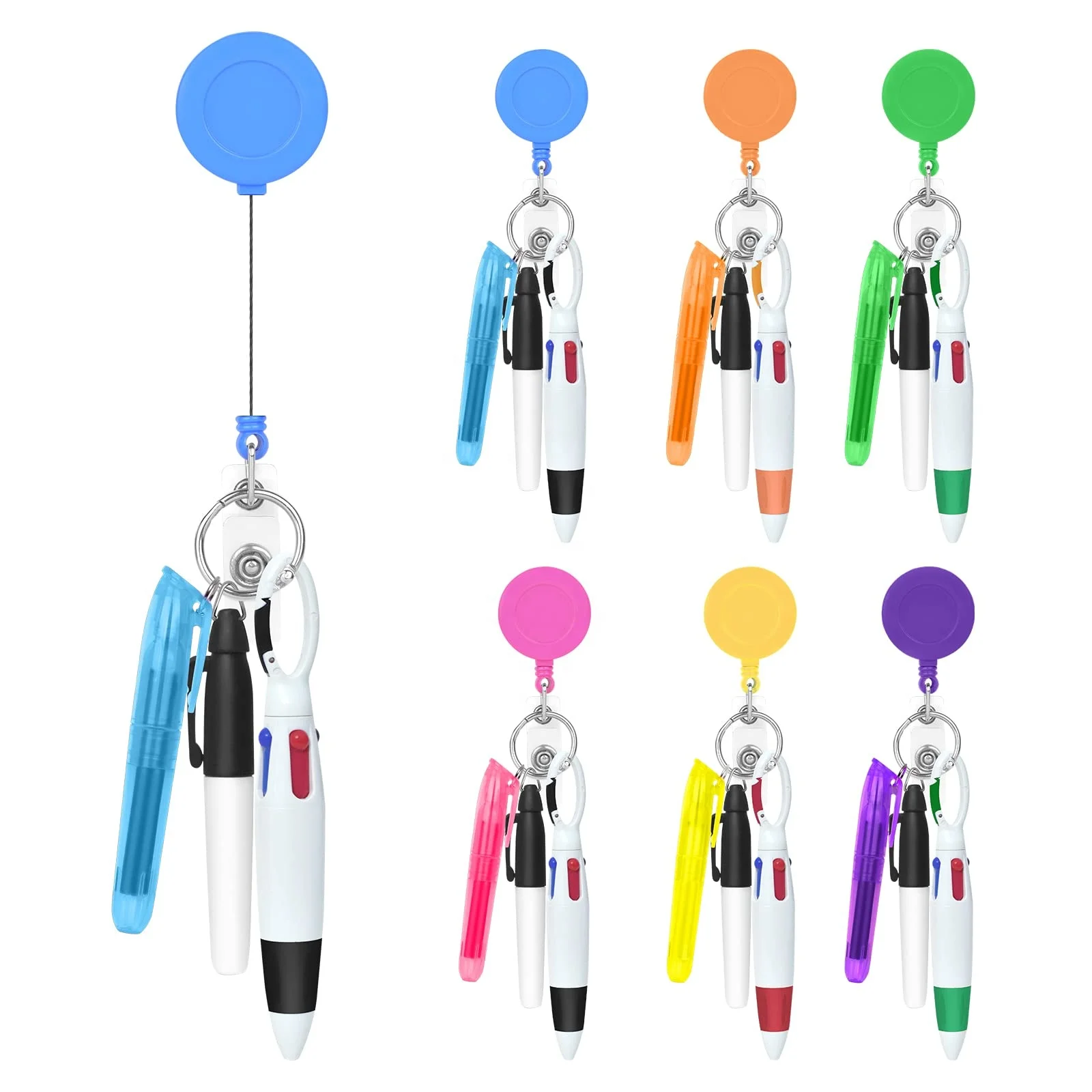 Badge Reel Pen Set Holder Retractable Nurse Badge Clip Tip Highlighter Permanent Marker Pen Ball Pen For Nurse Doctor Student