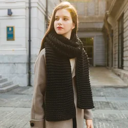 Women Warm Winter Knitting Acrylic Scarf Solid Color Coarse Woolen Warm Wild Long Acrylic Scarf
