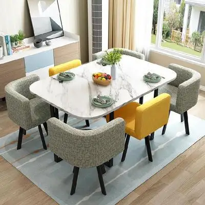Luxury Stainless Steel Leg Marble Top Dining Desk Furniture Imported Modern Living  Room Chaires Dining Tables Set
