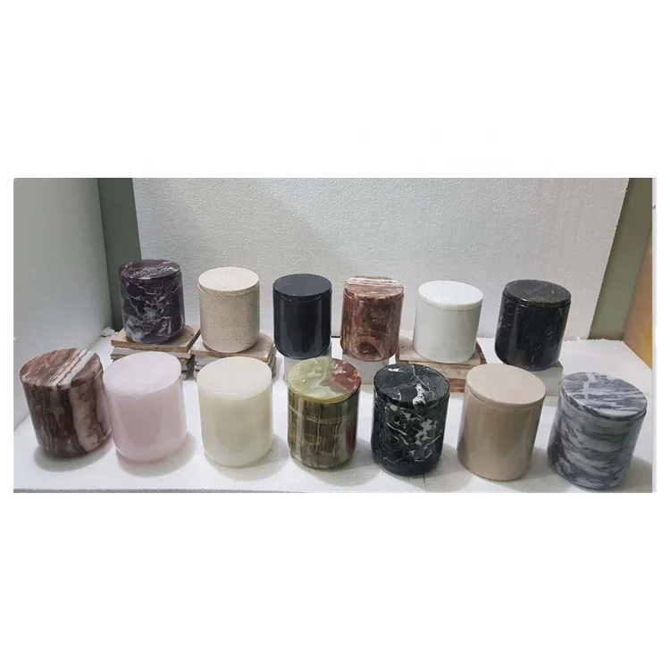 Multiple Sizes Logo Customized Home Decorative Natural Luxury Marble Candle Jars with Lid Insert and Empty Pink Onyx Candle Jars