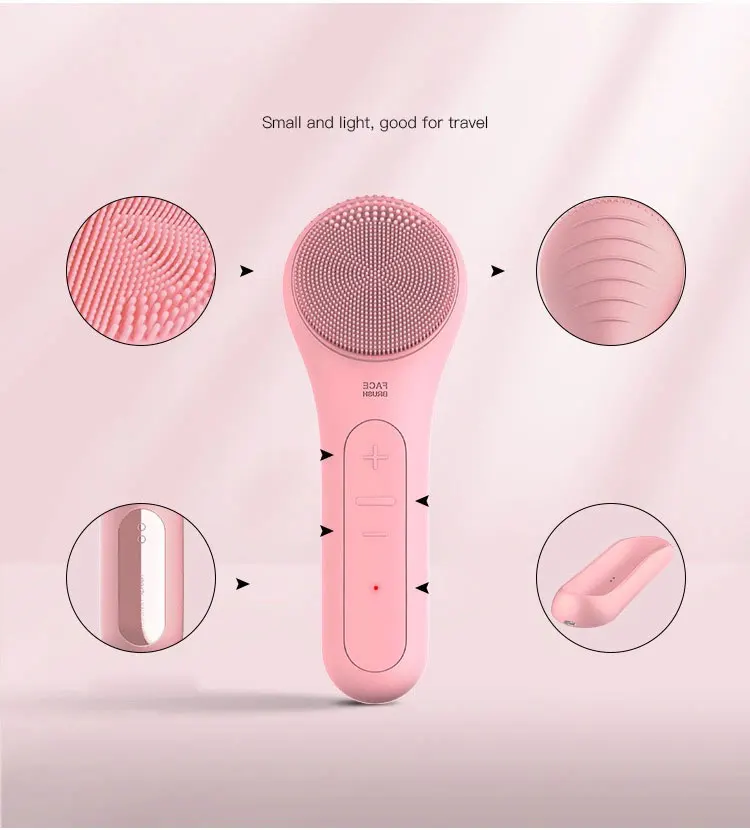 Stock Online Deep Cleaning Waterproof Pink Soft Usb Silicone Massage Brush Skin Care Facial  Face Cleansing Brush