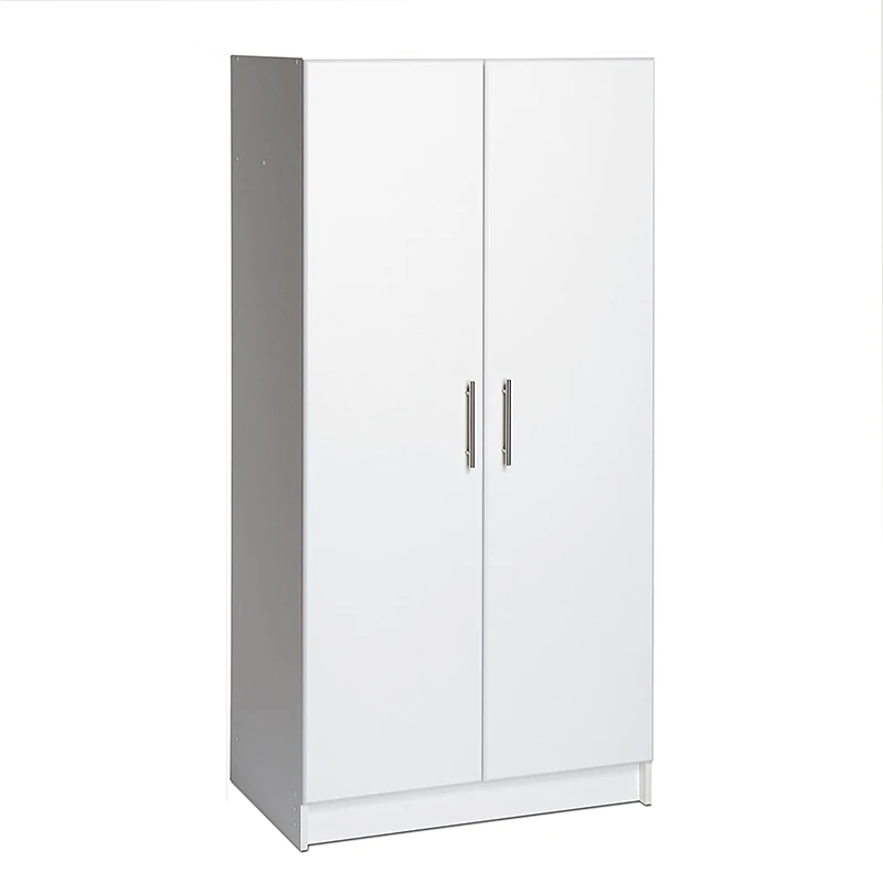 2 Door Modern Minimalist Wardrobe Closet Storage Cabinet with Partitions and Clothes Rail, Simple White