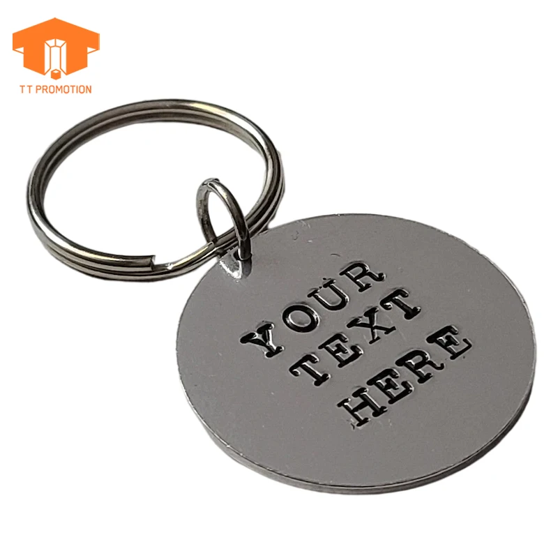 Couple Customization Logo Stainless Steel Round Key Ring Retro Copper Metal Keychains Key Chain In Bulk  Customized Keychain
