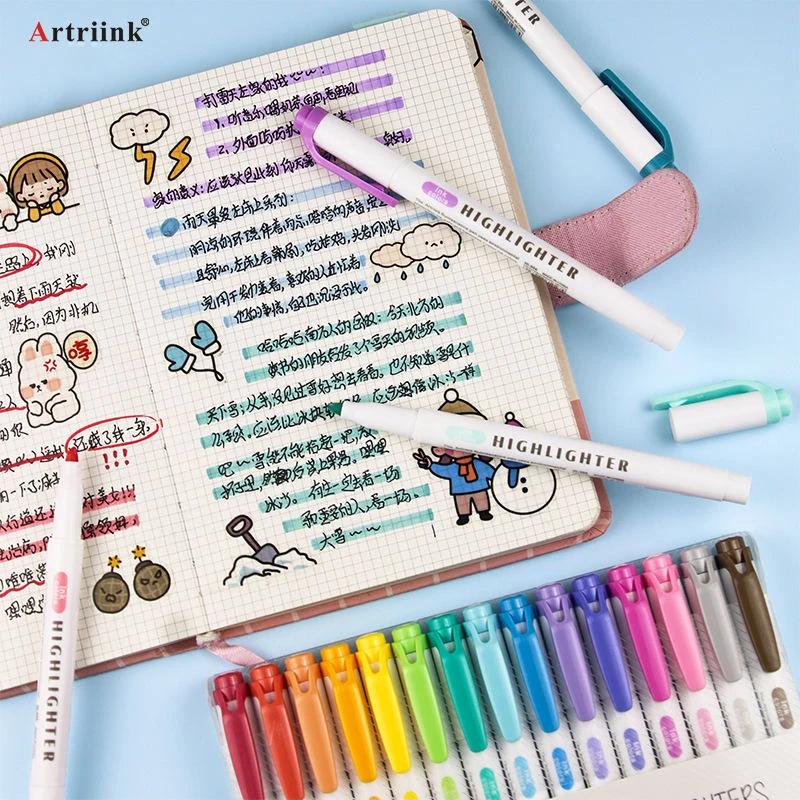 Creative double ended highlighter with high appearance suitable for marking student specific marker sets in an Instagram style