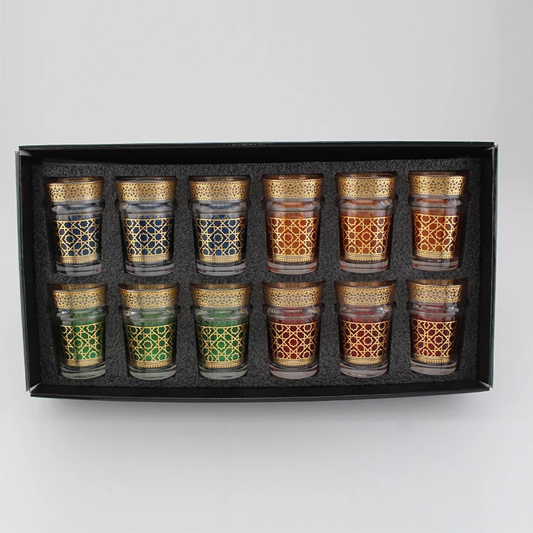 Newest 12pcs 4.4OZ  Morocco Style Colorful Decal Glass Tea Cup Sets Turkish tea cups sets