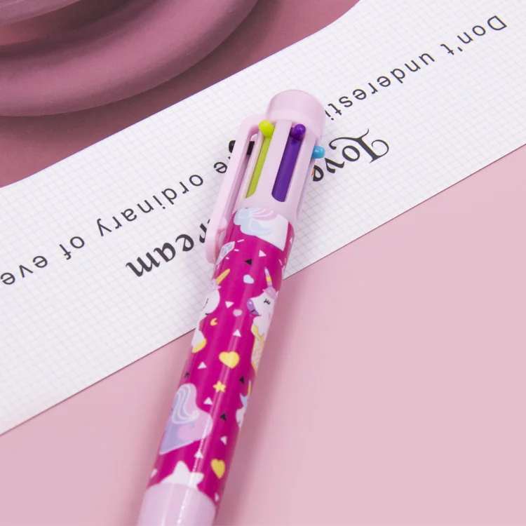 0.7mm Unicorn Design Multi-Color Ballpoint Pen 6-in-1 with Customized Printing Plastic Material for Gifts
