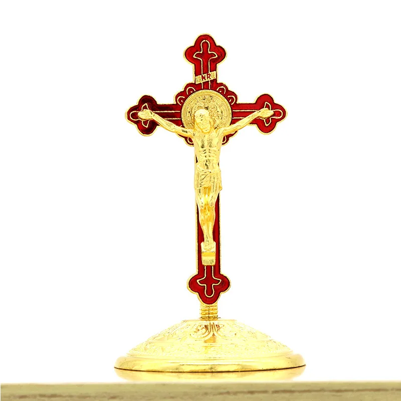 Metal Religious Ornament Jerusalem Jesus Christ Cross INRI Standing Crucifix Artifacts