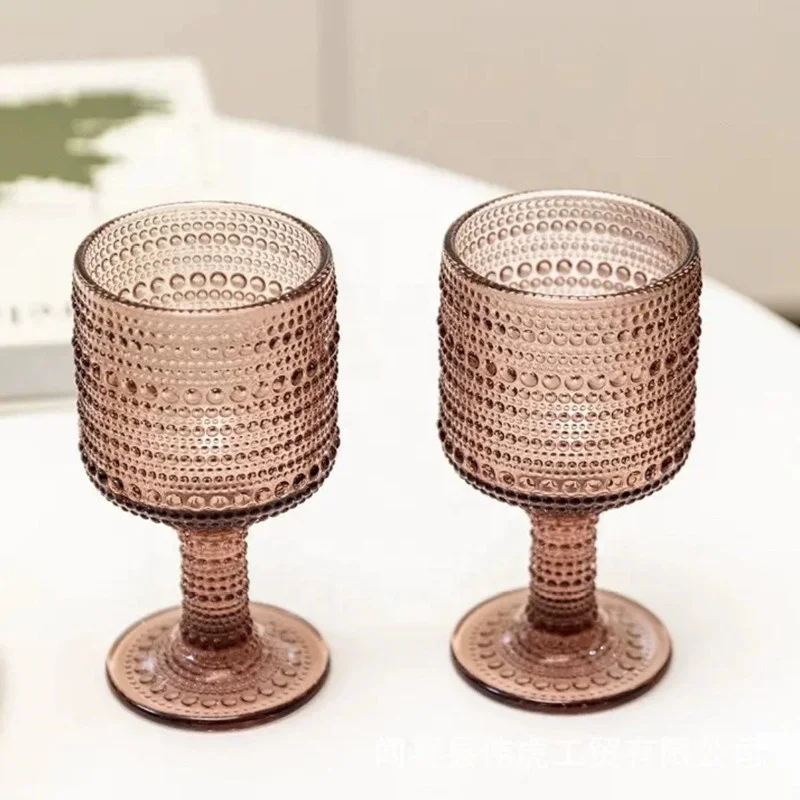 Solid Color Bead Embossed Vintage Wine Glasses Goblet 8oz 11oz  Red Wine Glasses For Family Party Wedding