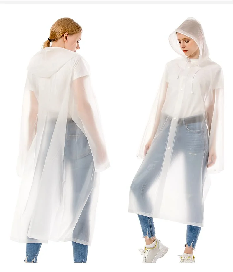 Wholesale Lightweight Grey Waterproof Foldable Rain Wear Adult EVA Long Raincoat with Hood