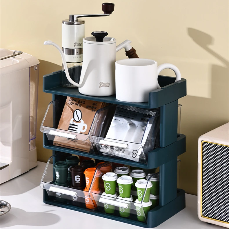Office Multifunctional Storage Box Tea Bag Container Pantry Coffee Capsule Organizer Desktop Snack Shelf