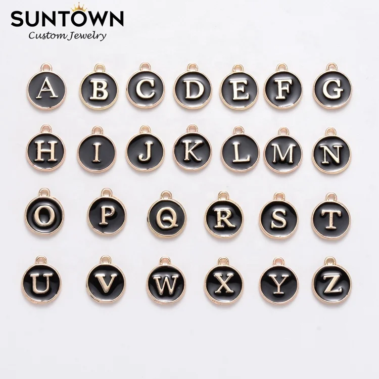 
Suntown Designer Accesorios Gold Enamel Initial Pendant 26pcs/set Alphabet Letter Charm for Necklace Pendant Jewelry Wholesale 