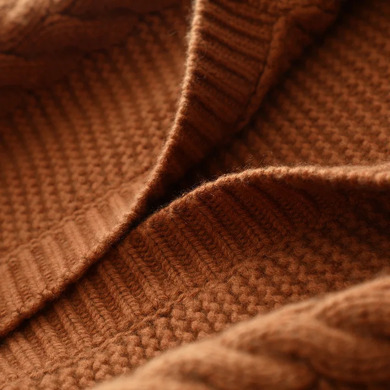 Custom Winter Women Cashmere Wool Hooded Cable Knit Thick Outerwear Solid Cashmere Sweater For Women Cashmere Cardigan