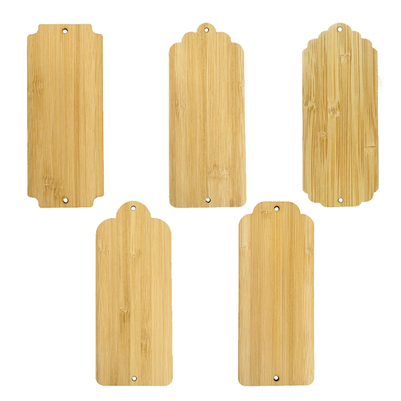 Unfinished bamboo label rectangular blank hanging ribbon hole suitable for Thanksgiving custom hanging sign bookmark