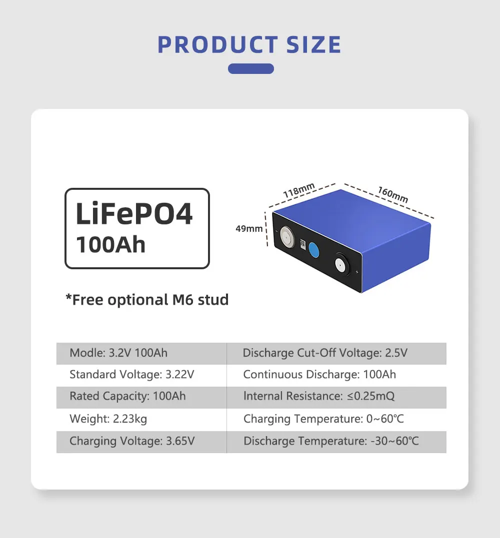 Grade A+ Ev Lf100LA Lifepo4 100ah 105ah Lithium Ion Phosphate Battery Cell  For Rv Golf Cart