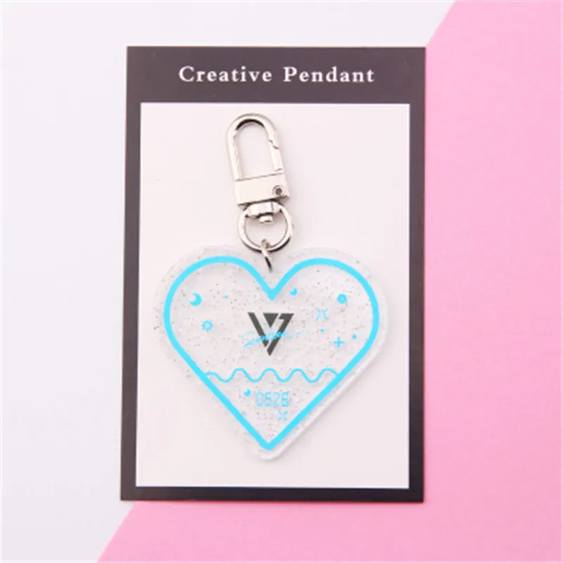 
Custom Kpop Acrylic Keychain Bangtan Boys Black Got7 Pink Glitter Transparent Heart Shape Keychain Lightstick Pendant Keyring 
