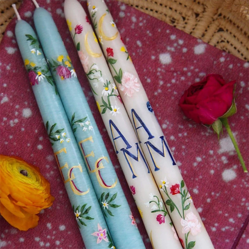 AIKUN Stick Taper Printed Painted Flower Pattern Candle Paraffin Soy Wax Multicolor Long Pole Wedding Scented Candles