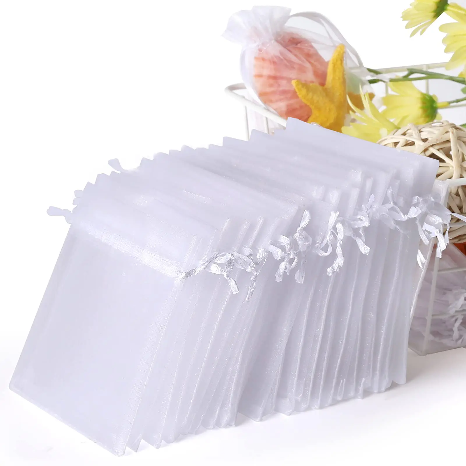 Customized Colors Reusable Eco Friendly Jewelry Packaging Mesh Flower Drawstrings Organza Mini Gift Envelope Bags