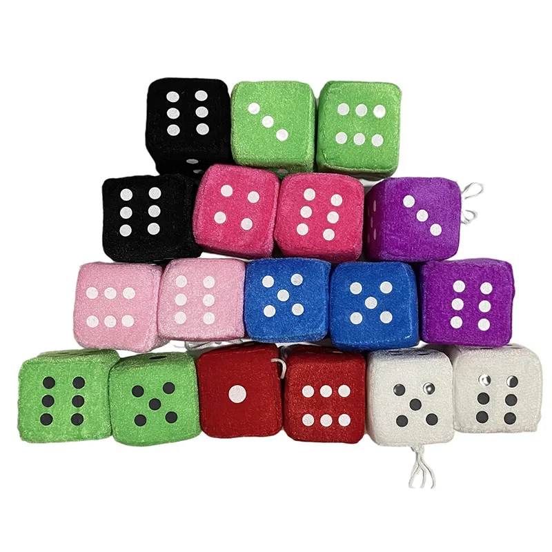 retro hanging fuzzy dice for car mirror cute car decorative soft plush dice custom stuffed plush figure toys