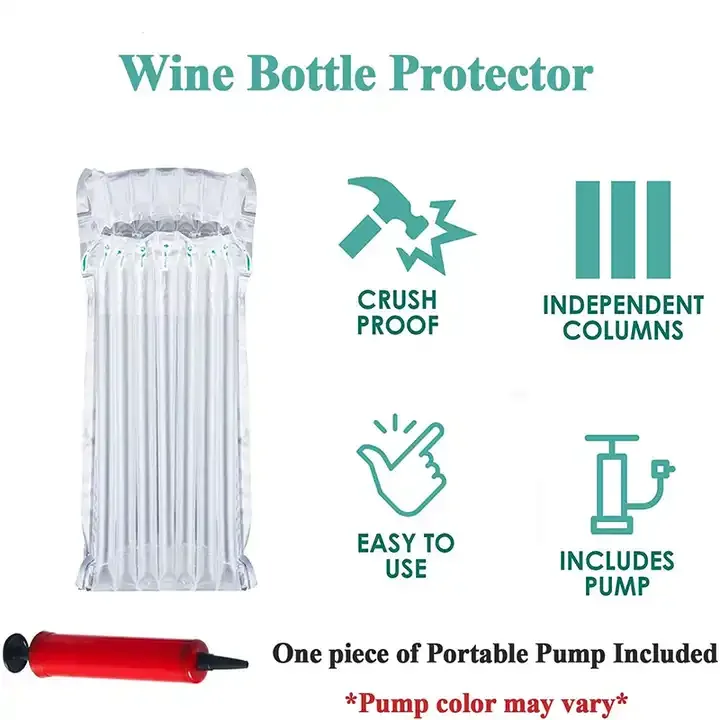 Pe Wine Bottle Bubble Bags Air Packing Inflatable Air Wrap Pack Plastic Column Bag