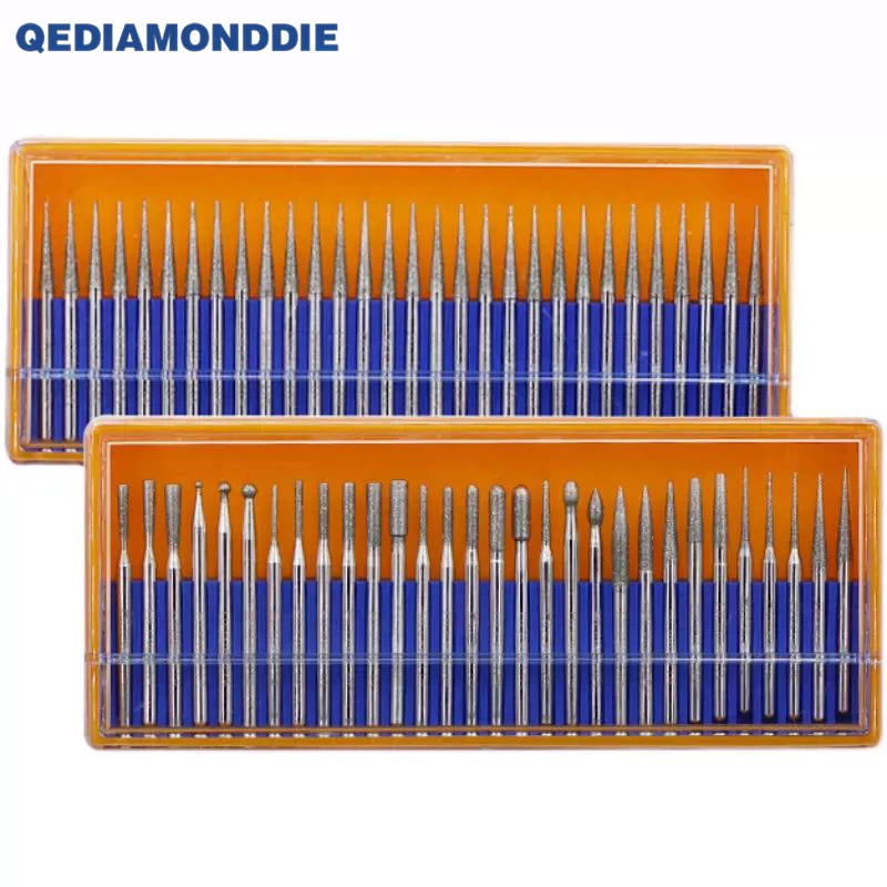 30 pcs / set Diamond Coated Grinding Head Rotary Tool 3mm Shank Diamond Gring Bits Burr Mounted Points for Engraving Carving