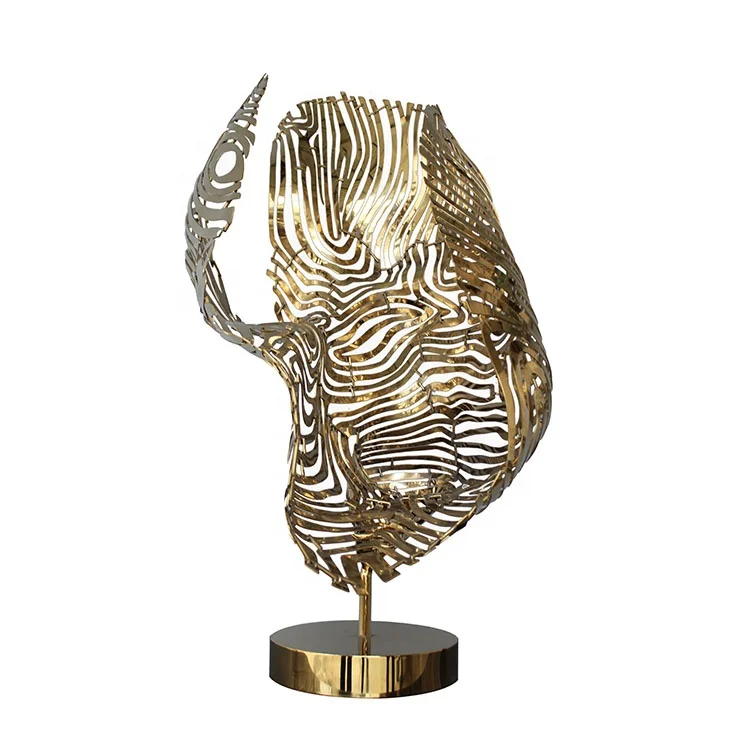 Factory directly supply custom abstract stainless steel hollow gold plating sculpture