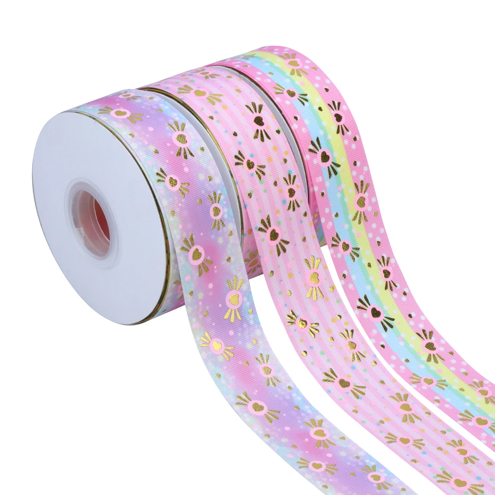 Wholesale 38mm Peach heart  Hologram Grosgrain Ribbon For Packing