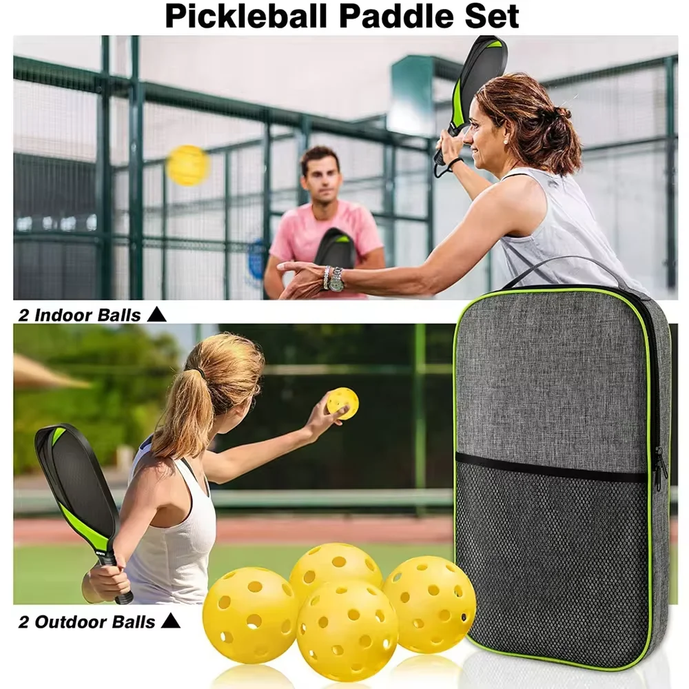 Professional lightweight honeycomb Graphite carbon pickleball paddle racket set of 2 Pickleball Racquet 4 Pickleball Balls Padle