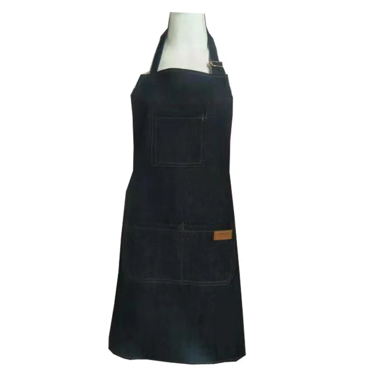 YKYS Custom Denim Apron With Leather Strap Canvas Apron Jean